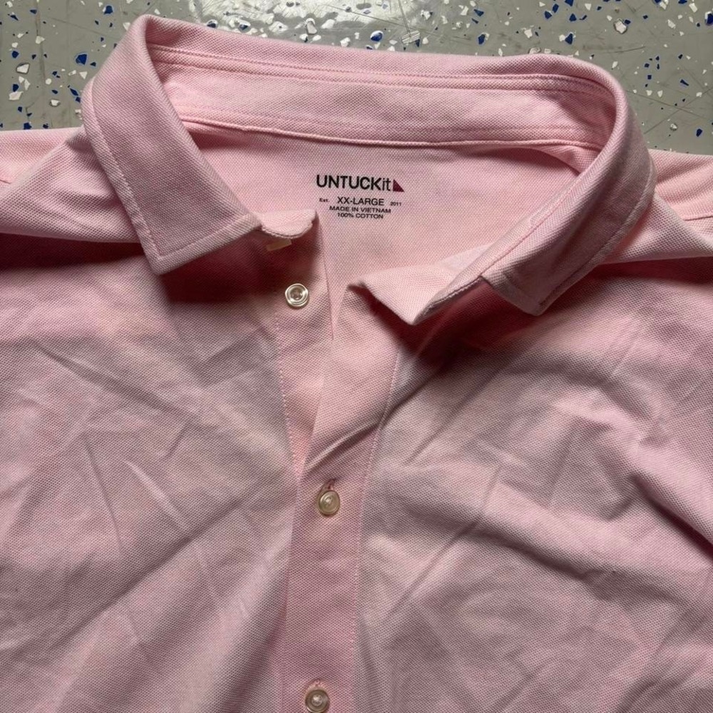 UnTuckIt Pink Long Sleeve Button Up Polo Shirt Mens XXL Collar Button Casual